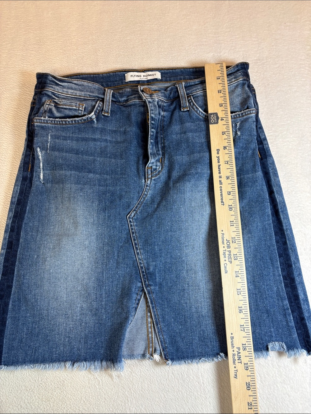 Flying Monkey Medium Blue Denim Mini Skirt with Frayed Hem